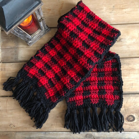 Handmade Crocheted Scarf Crocheted Scarf Buffalo Plaid Etsy