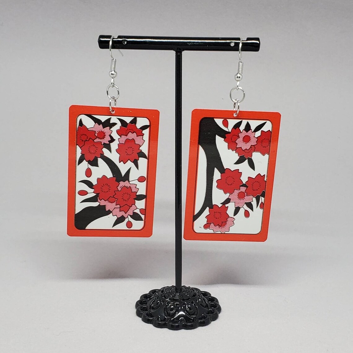 Cherry Blossom Hanafuda Card Earrings Plastic Cards Etsy
