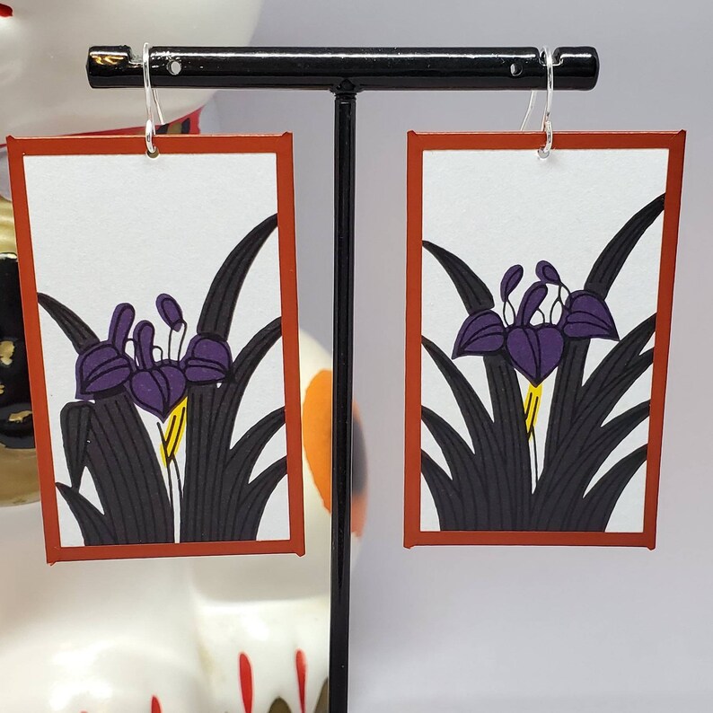 Iris Hanafuda Card Earrings Traditional Cards