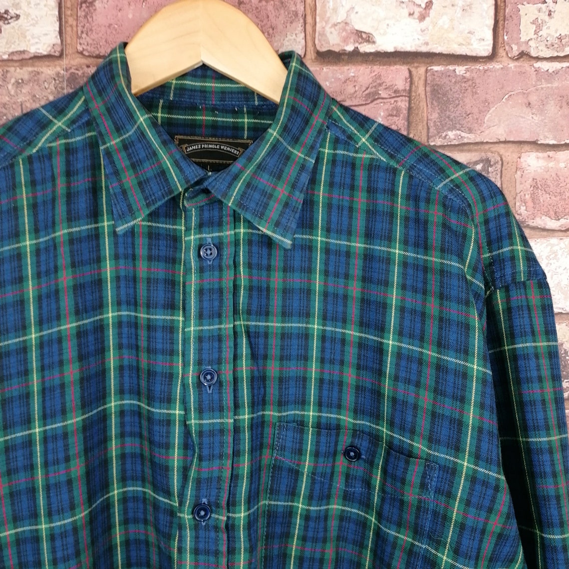 Vintage James Pringle Blue Check Flannel Shirt Plaid Size L | Etsy