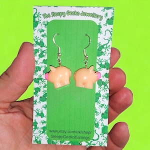 Cute Pink Pig Dangle Earrings, Handmade Novelty Farm Animal Earrings, Piglet Earrings, Fun Earrings Gift, 3D Novelty Piggy Earrings