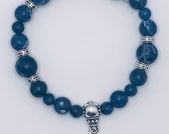 Natural Blue Sodalite Mala Bracelet Gemstone Tibetan Prayer Beads Yoga Meditation Bracelet Stretch Mala Bracelet