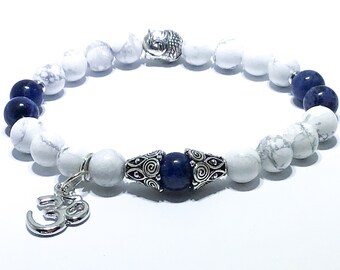 Howlite & Sodalite Mala Bracelet – Healing Stone, Ohm Charm