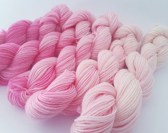 Mini 4ply sock skein set 200g Hand Dyed Yarn Australia, Gradient Fade Set, Indie Yarn, Blush, Pink, Rose