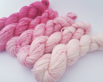 Mini 4ply sock skein set 200g Hand Dyed Yarn Australia, Speckle Fade Set, Indie Yarn, Blush, Rose, Pastel Pink