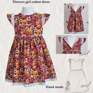 Last One (3Yrs)- Floral 100% Cotton Girl Dress, Handmade. Made in UK