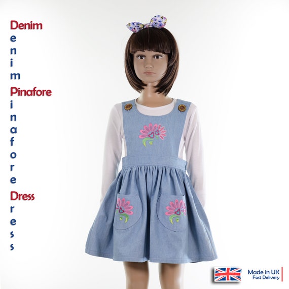 embroidered denim pinafore dress PALM COVE DENIM EMBROIDERED PINAFORE DRESS – Minihaha