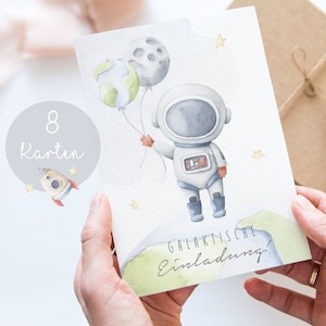 Einladungskarten Kindergeburtstag Einladung Geburtstag Junge Astronaut Rakete Weltall Geburtstagseinladung Geburtstagsfeier A6 PDF Weltraum