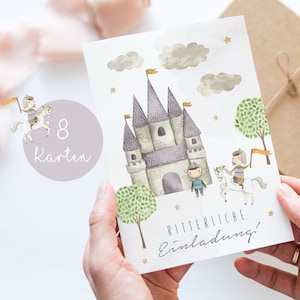 Einladungskarten Kindergeburtstag Einladung Geburtstag Junge Ritter Burg Schwert Pferd Geburtstagseinladung Geburtstagsfeier A6 PDF Motto
