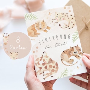 Einladungskarten Kindergeburtstag Einladung Geburtstag Junge Mädchen Safari Tiere Löwe Geburtstagseinladung Geburtstagsfeier A6 PDF Boho