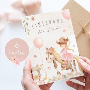 Einladungskarten Kindergeburtstag Einladung Geburtstag Mädchen Pferd Pony Reiten Rosa Blumen Geburtstagseinladung Geburtstagsfeier A6 PDF