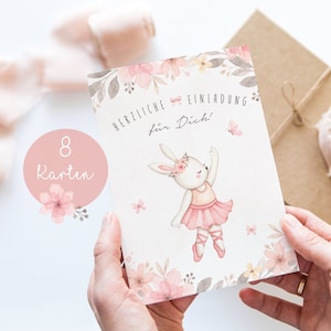 Invitation Cards Children's Birthday Party Invitation Birthday Girl Ballerina Ballet Pink Flowers Rabbit Birthday Invitation Birthday Party A6
