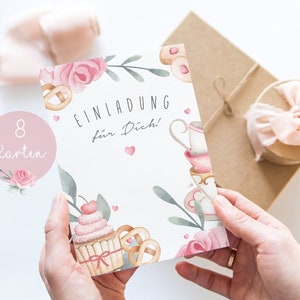 Einladungskarten Kindergeburtstag Einladung Geburtstag Mädchen Rosa Blumen Cupcake Geburtstagseinladung Geburtstagsfeier A6 PDF Boho Party
