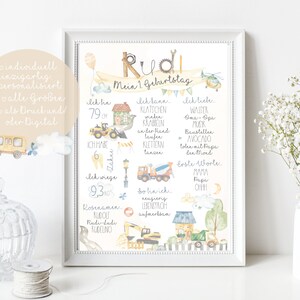 Meilensteintafel 1. Geburtstag BABY Poster Personalisiert Geschenk Jungs Geburtstagsposter Chalkboard A4 Erster Geburtstag Bagger Baustelle