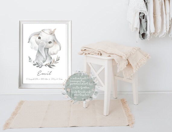 Personalisiertes Geburtsbild A4 – Mit Namen, Datum, Uhrzeit & Gewicht, Individueller Kunstdruck Als Baby-Geschenk, Junge Oder Mädchen