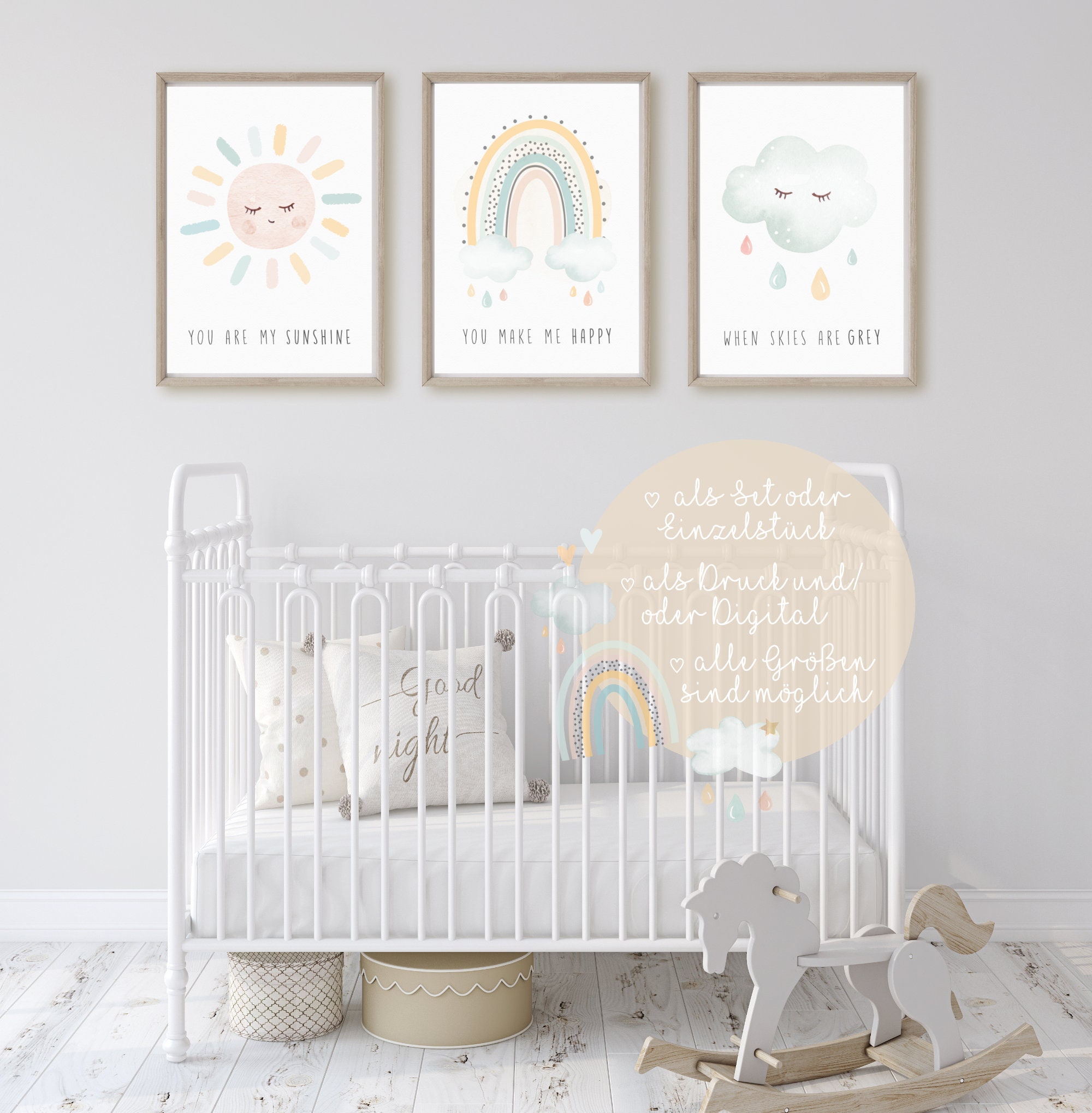 poster babyzimmer Wandbilder Kinderzimmer Poster 3er Set Babyzimmer Regenbogen Poster