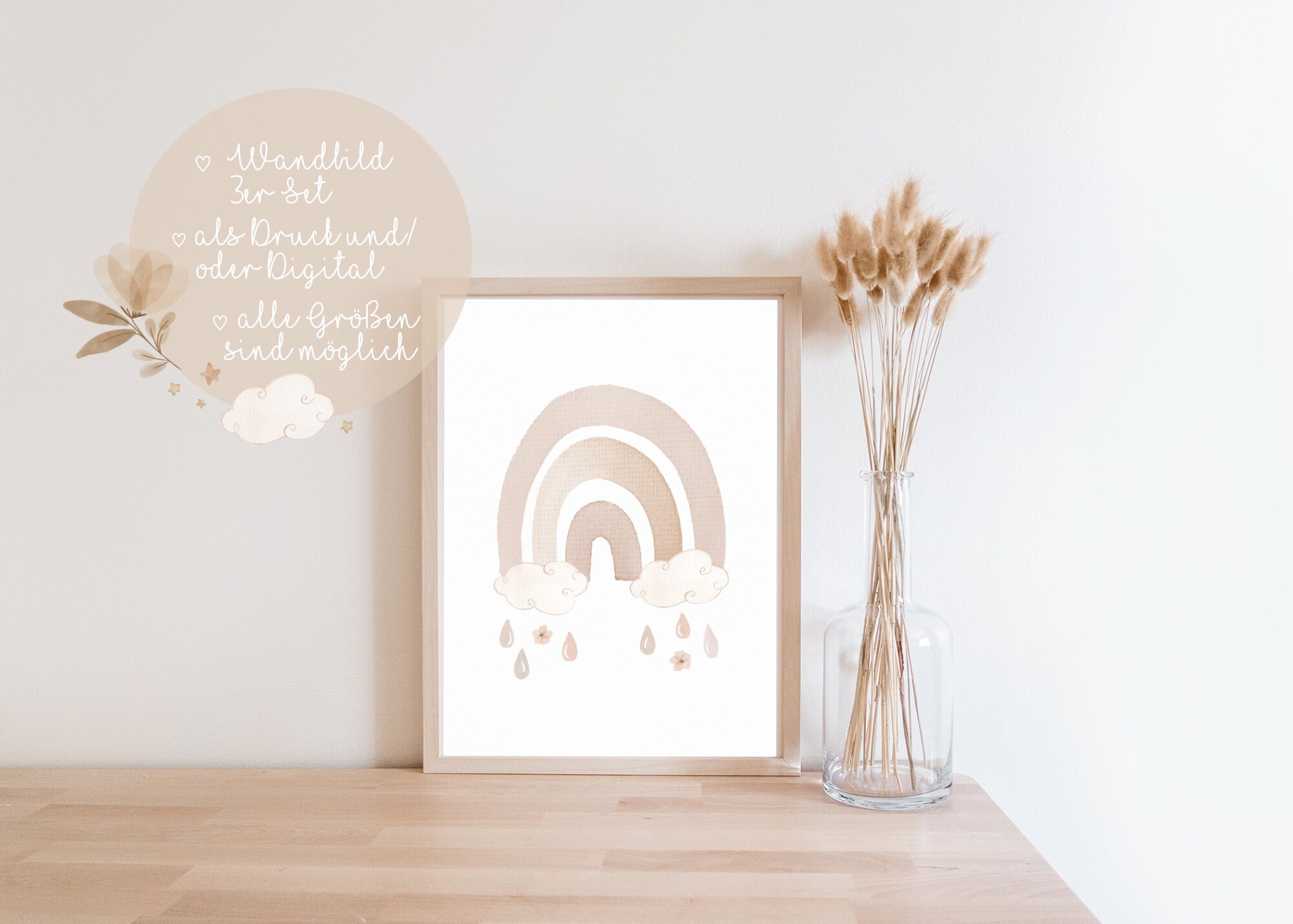 6er Set Wandposter Kinderzimmer - Regenbogen Schmetterlinge Blumen 21x30 Cm