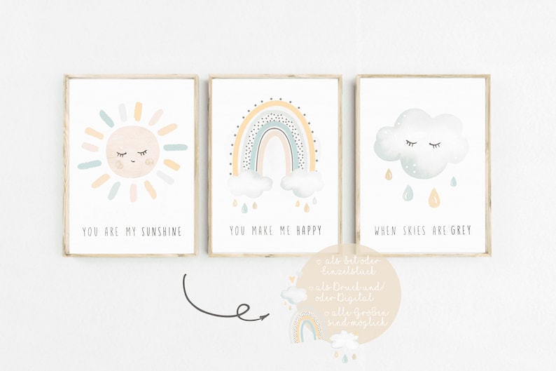 3er Set Wandbilder Bauernhof Tiere - Kinderzimmer Poster DIN A4 Für Jungen & Mädchen