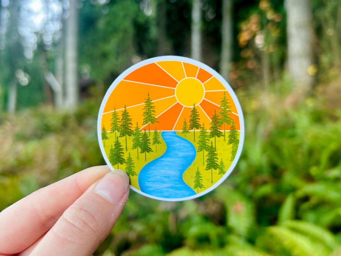 Small River Sticker River Sunset Scenery Sticker - Etsy