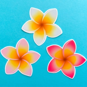 プルメリアの花のステッカー - 防水光沢ハワイアンフラワーステッカー