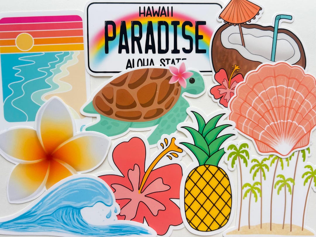 Hawaii Sticker Hawaii Sticker Pack - 10 Vibrant Waterproof Stickers - Etsy