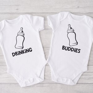 Drinking Buddies bodysuit, Bottle bodysuit, Twins outfit, Funny baby, Cute baby, Baby Shower Gift, Personalized baby, funny baby
