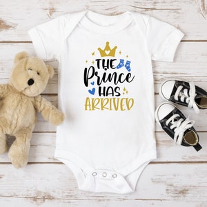 The Prince Has Arrived bodysuit, Cute bodysuit, Cute Baby Shower Gift, Boy bodysuit, Personalized bodysuit, Birth Announcement, funny baby