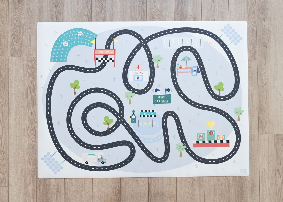 Race Track Play Mat for Kids // Original Floor Mat Etsy