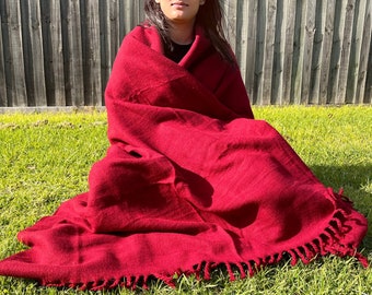 Tibetan Monk Meditation Shawl, Buddhist Lama Prayer Wraps, Large Oversized Yogic Woolen Blankets, Ethically Sourced Soft Himalayan Wool Wrap