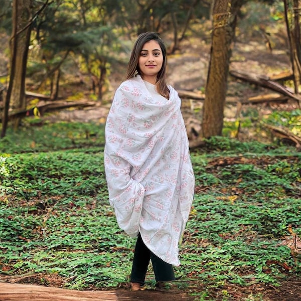 White Muslin Cotton Khasto Shawls & Wraps, Dhaka Scarves Wrap, Handmade in Nepal, Gifts for Her