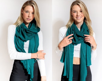 Teal Soft Himalayan Wool Travel Scarves, Luxury Warm Winter Woolen Scarf Wraps, Best Gifts for Her, Christmas BOGO Free Offer