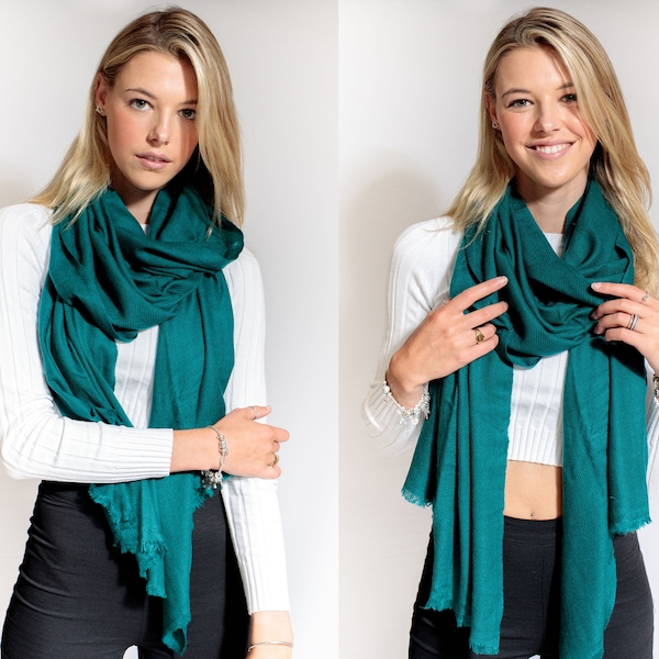 Foulards de voyage en laine himalayenne douce sarcelle, enveloppements d’écharpe en laine d’hiver chauds de luxe, meilleurs cadeaux pour elle, offre gratuite BOGO de Noël