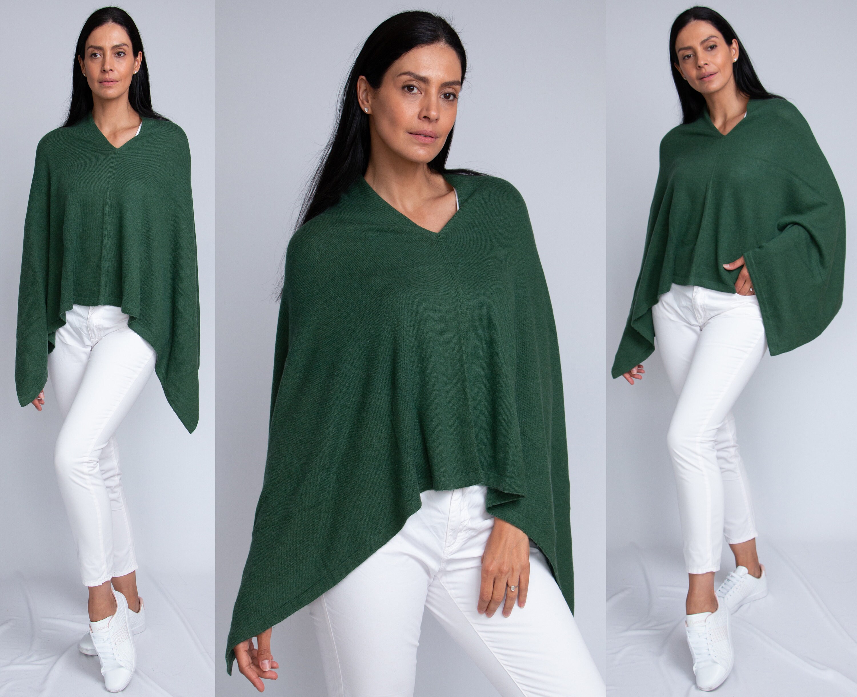 Olive Cashmere Poncho Free Size Winter 