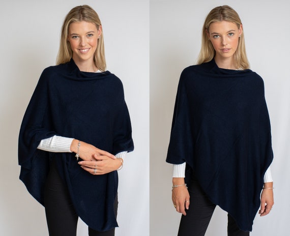 Navy Blue Cashmere Poncho | Free Size | Winter Wear | Pullover | Knitwear Clothing | Gift for Her