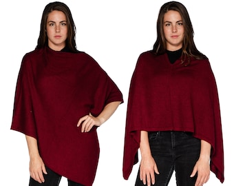 Dark Red Maroon Soft Himalayan Wool Poncho for Women
