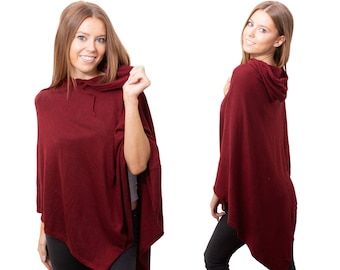 Maroon Red Himalayan Soft Hooded Woolen Poncho, Hoodie Travel Ponchos, Unisex Winter Pullover, Warm Knitting Poncho Wraps, Gift for Him/Her