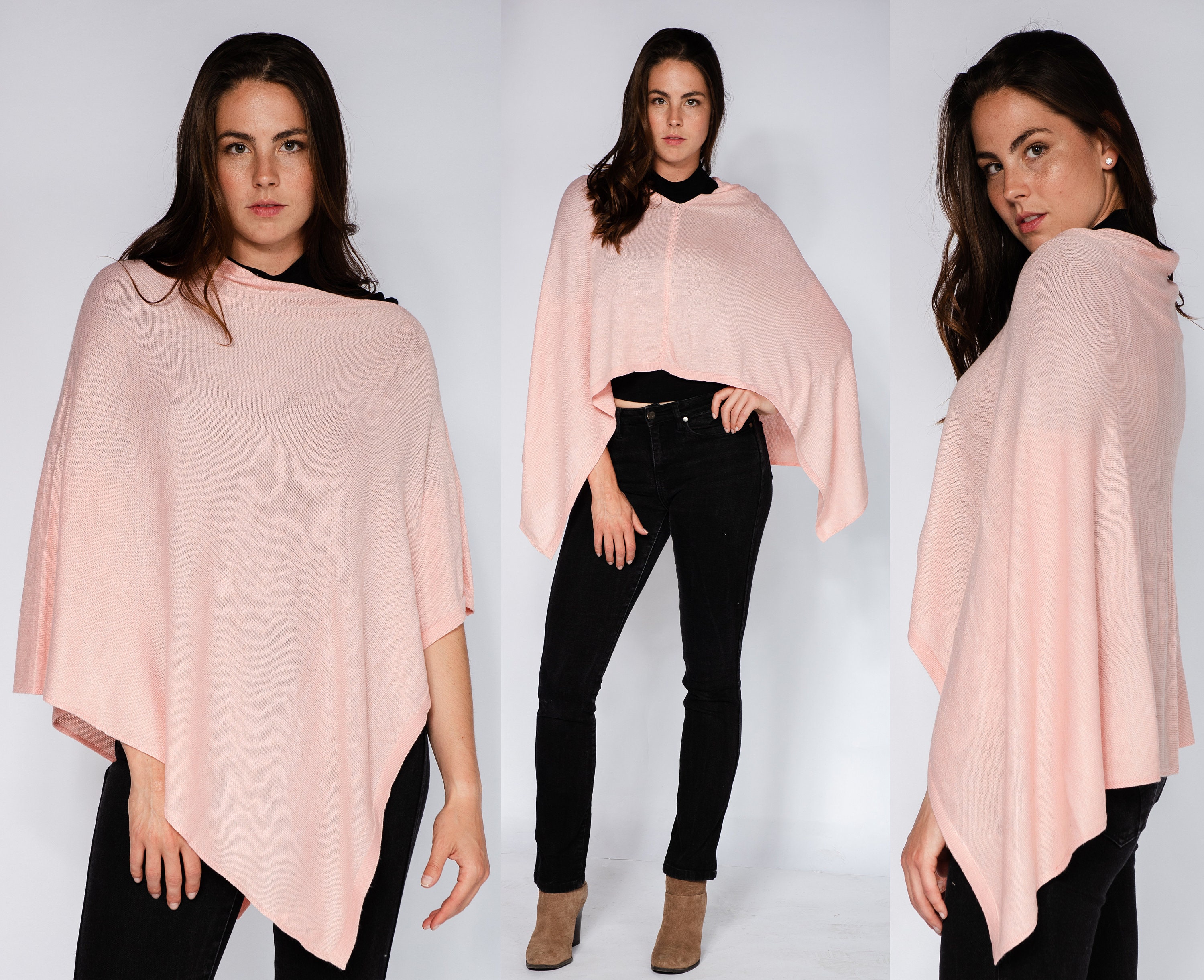 Peach Cashmere Poncho Free Size Winter 