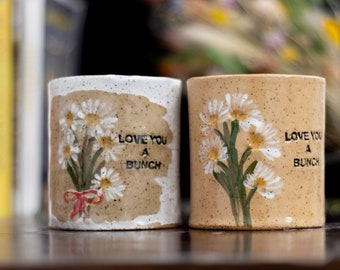 Love daisy impression handmade ceramic tumbler/ Rustic farmhouse pottery mug