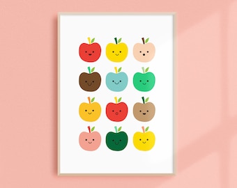Bunter Apfel Kunstdruck für Kinderzimmer, Klassenzimmer, Kinderzimmer, Kinderzimmer Dekor