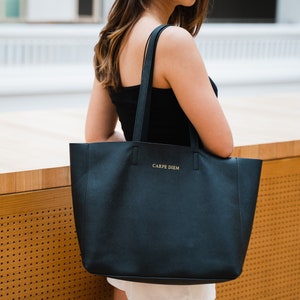 Leather Tote Bag Monogram Leather Tote Black Tote Bag 