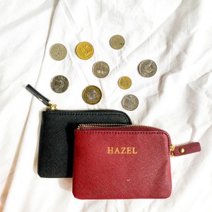Personalisierter Münzbeutel, Leder Geldbörse Monogramm, personalisiertes Reise-Accessoire, Initialen Reißverschlussbeutel, Leder Schlüsselbund Brieftasche, Geschenk