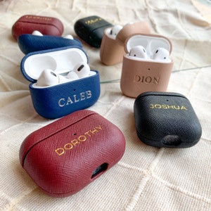 AirPods 3-hoesje leer, AirPods Pro-hoesje gepersonaliseerd, leren AirPods Pro 2-hoesje, unieke elektronicakoffers, valentijnscadeau voor haar, monogram