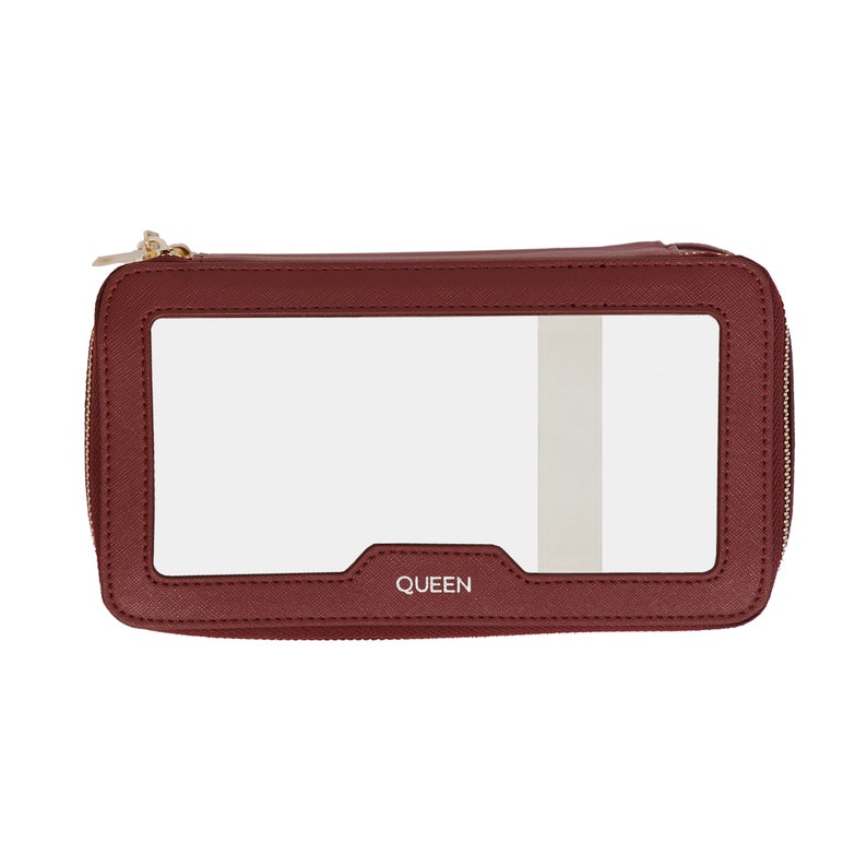 Organiseur de pochette de maquillage personnalisé en cuir microfibre Saffiano, trousses de toilette à monogramme Burgundy