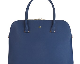 Monogrammé 13-14 ans dans une sacoche pour ordinateur portable bleu cadeau Saint-Valentin ~ housse en cuir pour ordinateur portable Macbook Pro ~ sacs à main personnalisés pour ordinateur portable avec nom/initiales