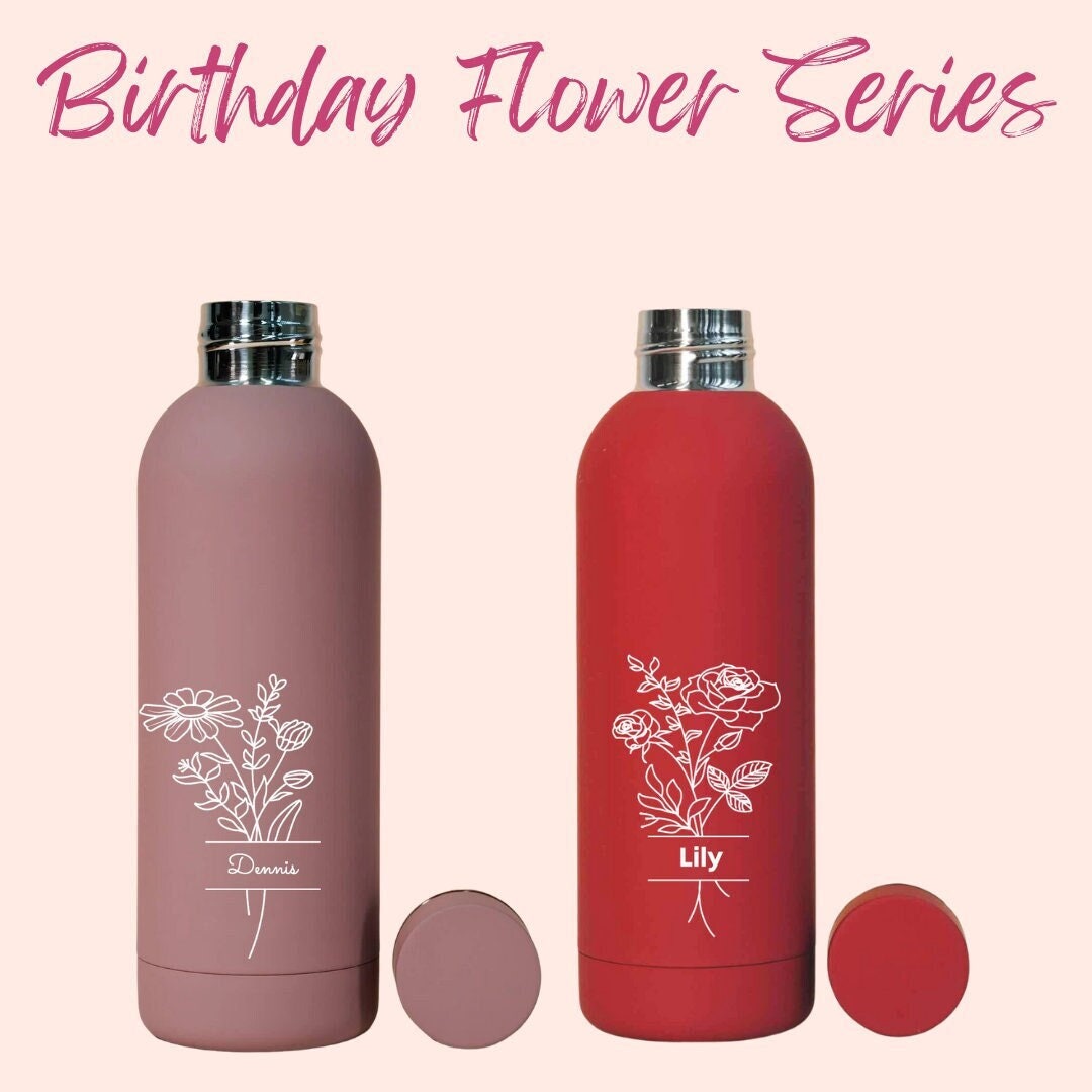 Birth Flower Water Bottle, Valentine Gift for Her, Birth Month Tumbler