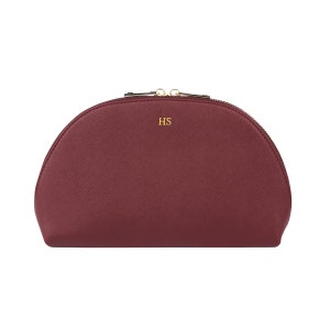 Monogrammed Toiletry Bags, Travel Accessories, Valentine Gift For Her, Tech Pouch, Saffiano Leather Make Up Pouch Organizer, Personalized Burgundy