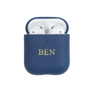 AirPods Pro 2 Case, Leather AirPod Pro Case, Unique Electronics Cases, Personalized AirPod 3 Case, Valentine Gift, Monogram AirPod Case AirPod Gen 1/2-Navy