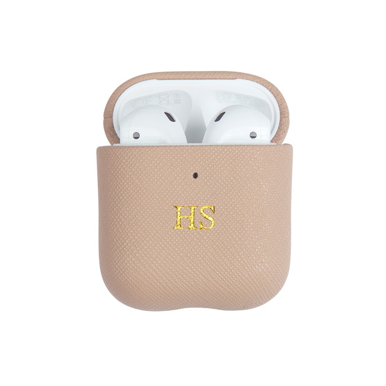 AirPods Pro 2 Case, Leather AirPod Pro Case, Unique Electronics Cases, Personalized AirPod 3 Case, Valentine Gift, Monogram AirPod Case AirPod Gen 1/2-Nude