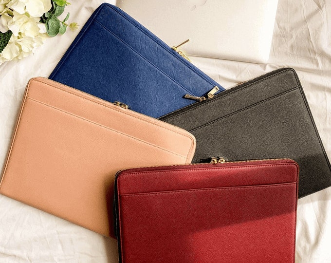 Personalized 14-Inch Vegan Leather Laptop Sleeve with Pocket