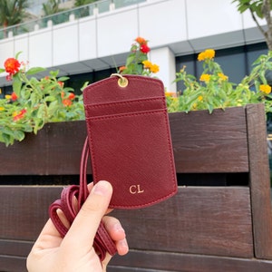 Cartera con cordón de cuero, Titular de tarjeta personalizado, Cartera con monograma, Titular de tarjeta con iniciales, Cartera de identificación, Titular de tarjeta pequeña, Regalo corporativo, Jefe